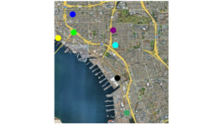 Map of the seven community air quality monitoring sites in the AB617 designated Portside Community.
