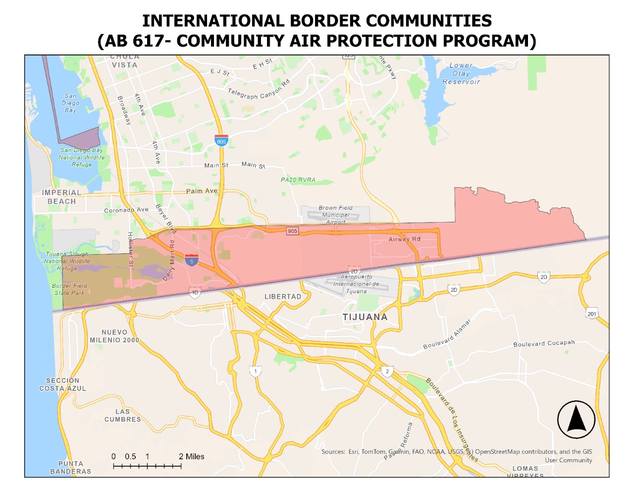 Map of the International Border AB 617 Community Borders