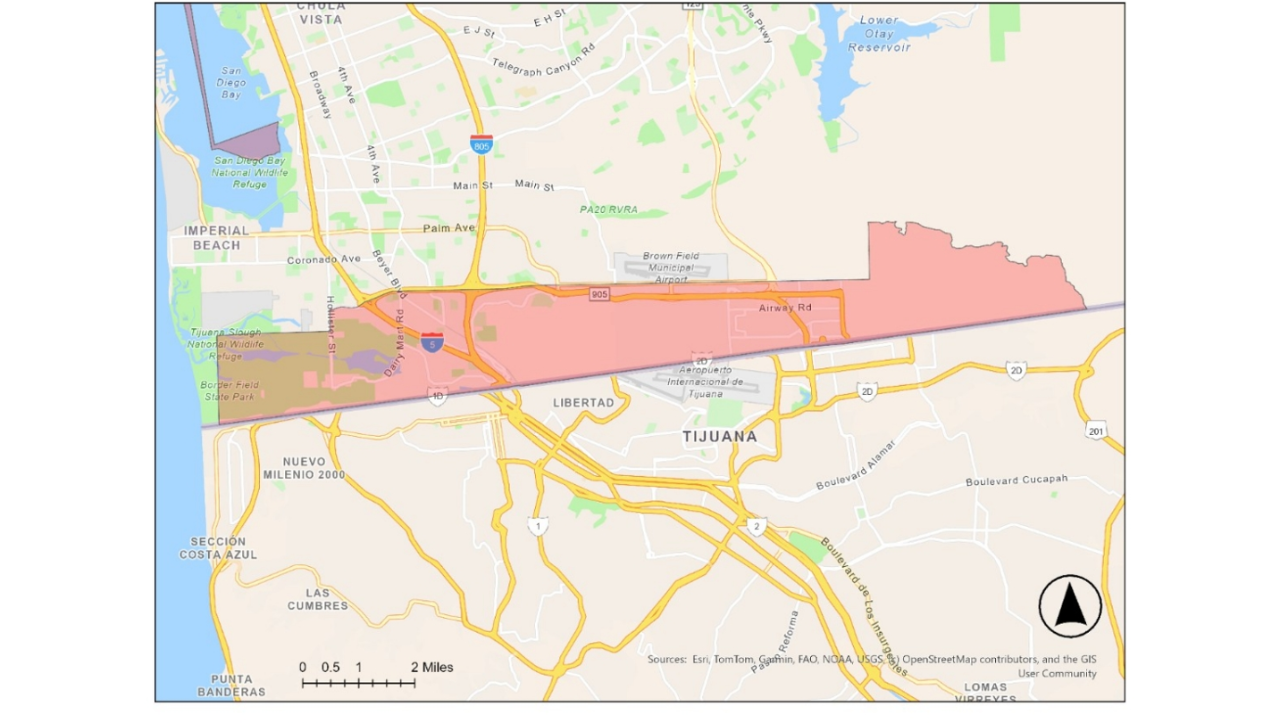 Map highlighting the AB 617 designated International Border Community.
