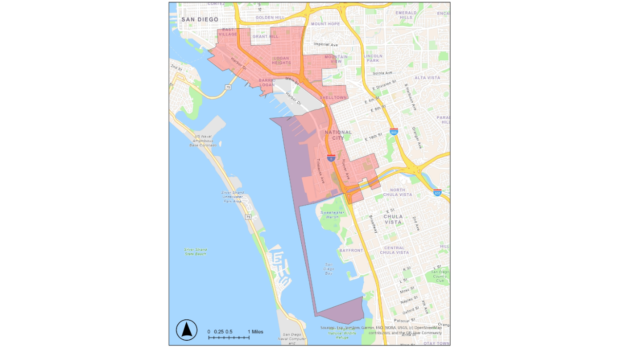 Map highlighting the CAPP (AB 617) designated Portside Community.