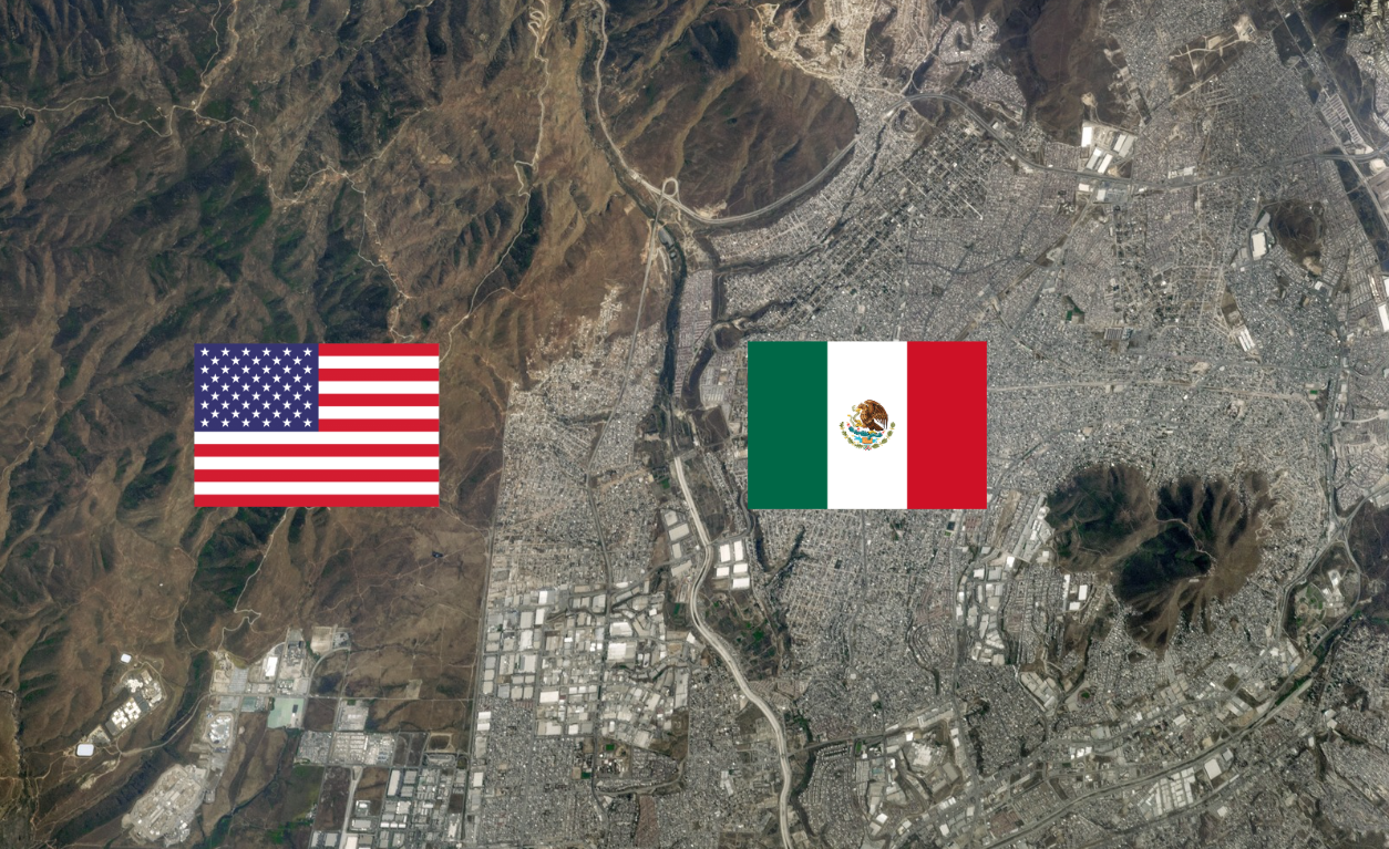 Satellite image of the San Diego, USA - Tijuana, Mexico border region. 