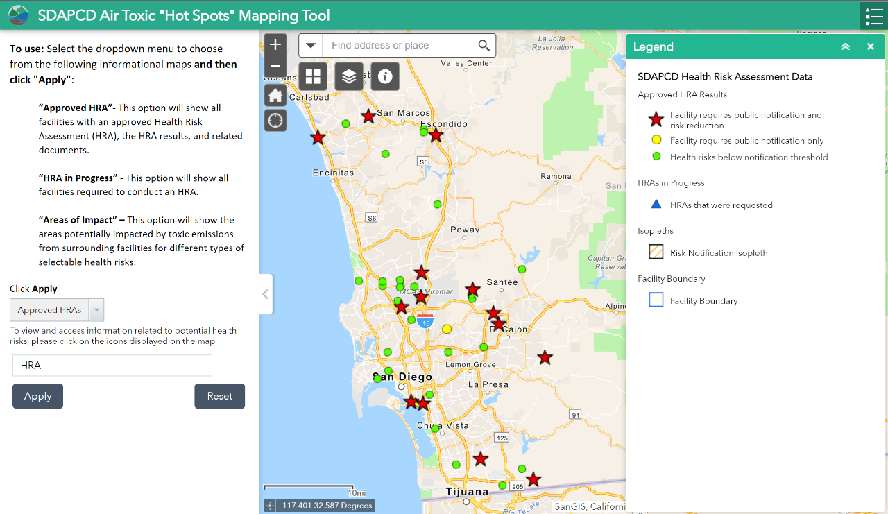 SDAPCD Air Toxic "Hot Spots" Mapping Tool